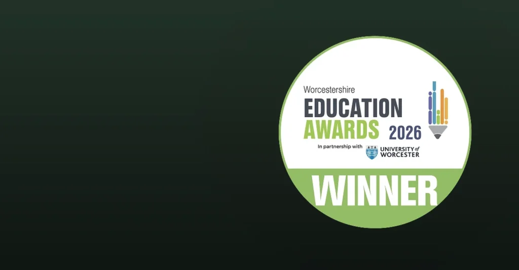 2026 Worcestershire Education Awards Winner badge on a dark green background